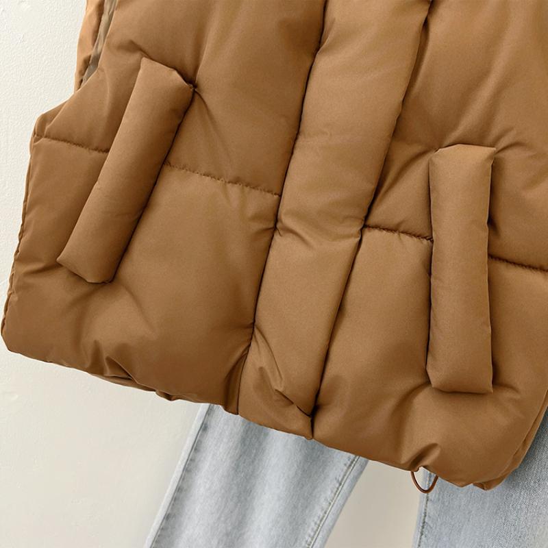 Podzimní Bez rukávů Ležérní Volné Bavlněné Péřové Bundy Dámské Topy Stojáček Teplé Krátké Bavlněné Kabáty Dámská Zimní Móda Dámská Vesta Bunda 25431