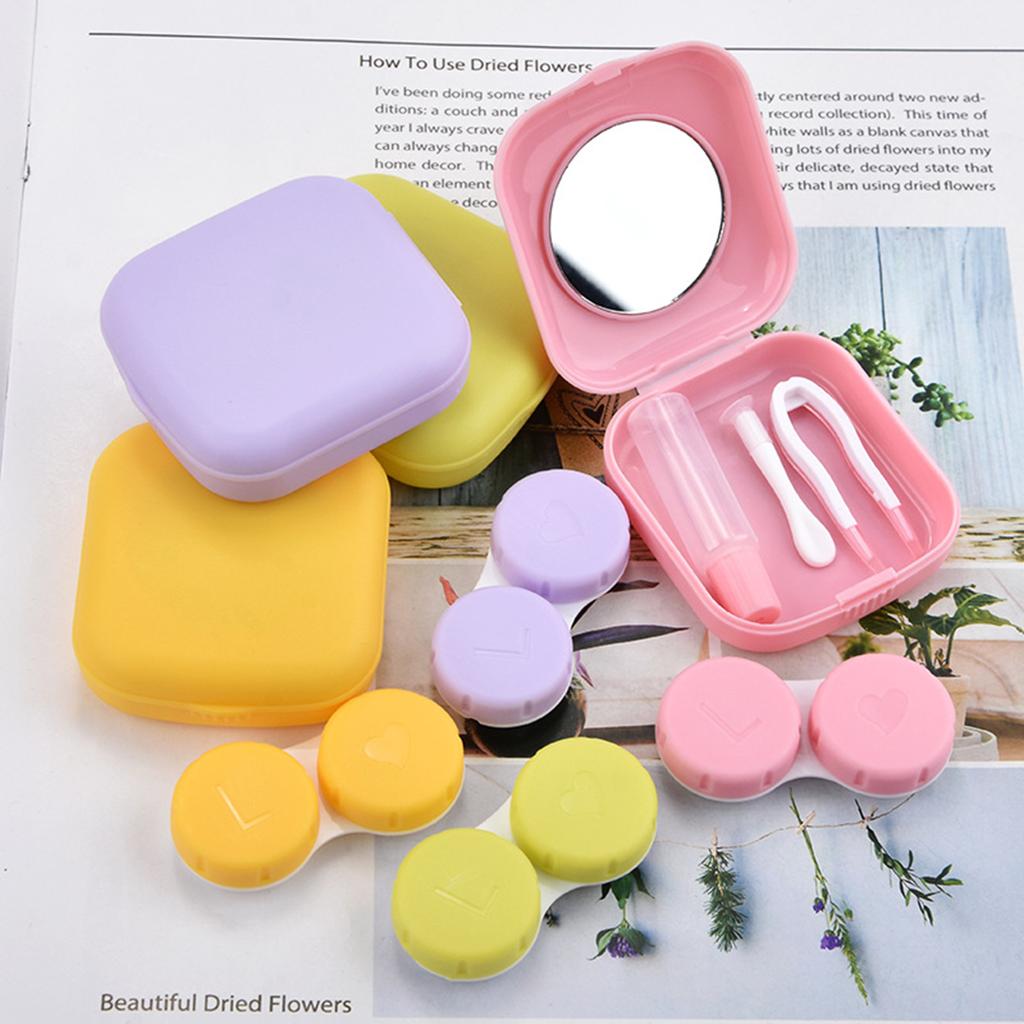 Simple Small Portable Candy-colored Lens Case Built-in Tweezers Suction Stick Frosted