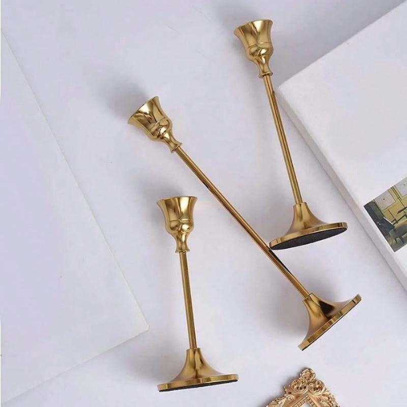 Vintage Gold Metal Tapered Candle Holders, Modern High Pedestal Candle Stand Decor, Tabletop Centerpiece For Wedding Party Dining