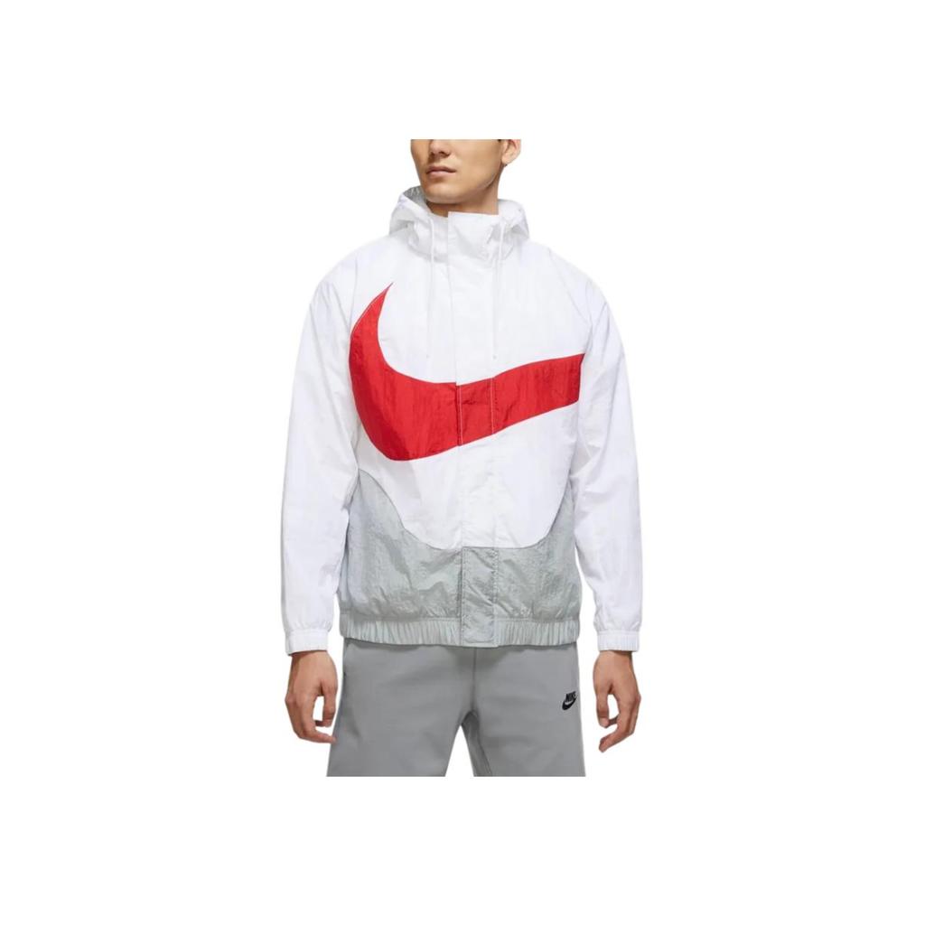 Nike ז'קט קפוצ'ון שרוול ארוך בלוק צבע לוגו מודפס גברים ז'קטים לבן DD5968-100