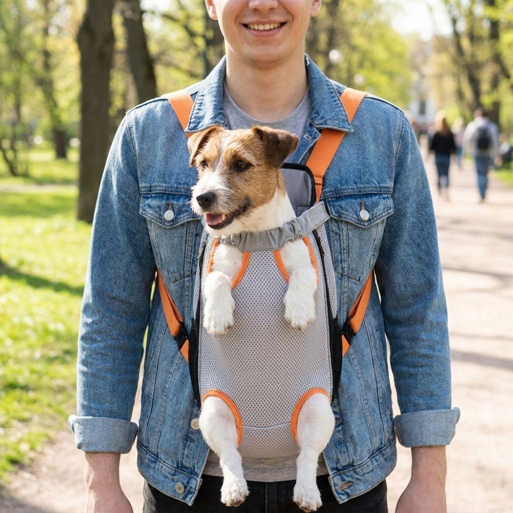 Breathable Mesh Dog Front Carrier Adjustable Strap Portable Dog Carrying Bag Hands-free Double Shoulder Pet Outdoor Backpack