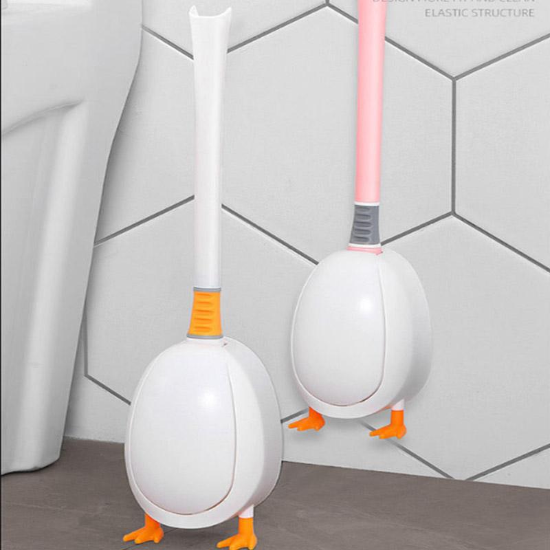 Creative Duck Shape Floor-to-ceiling Toilet Brush Set Silicone Brush Soft Brush To Clean The Toilet Floor