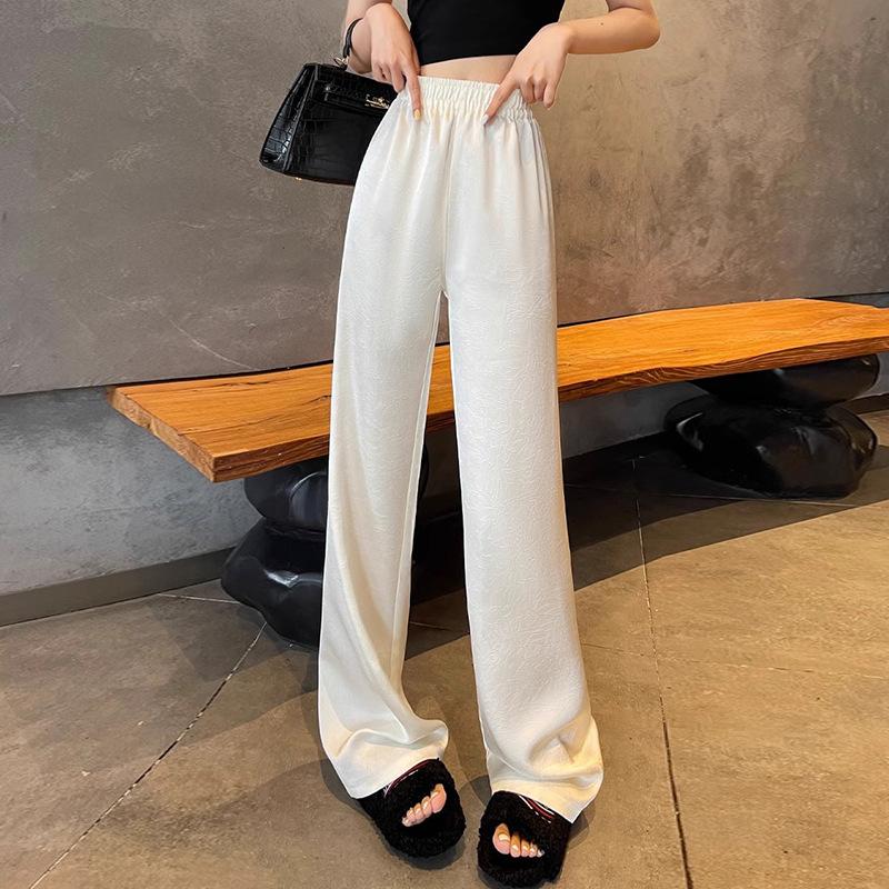 

Черные брюки-палаццо из сатинового ледяного шелка с уксусной кислотой для женщин на лето с высокой посадкой, драпирующиеся, свободные, повседневной текстуры, в китайском стиле, крутые брюки M