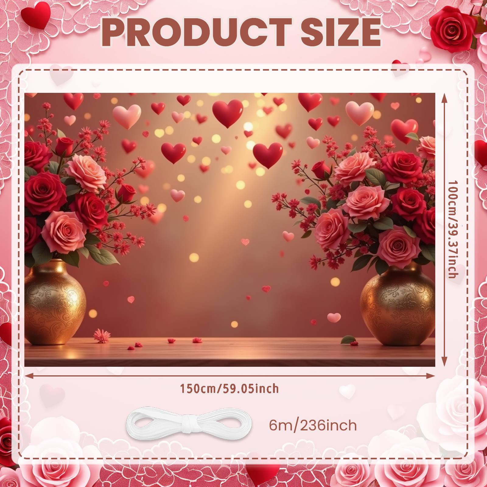 Wedding Backdrop Golden Vase Valentine s Day Banner Love Background Romantic Love Celebration Banner For Couple Celebration