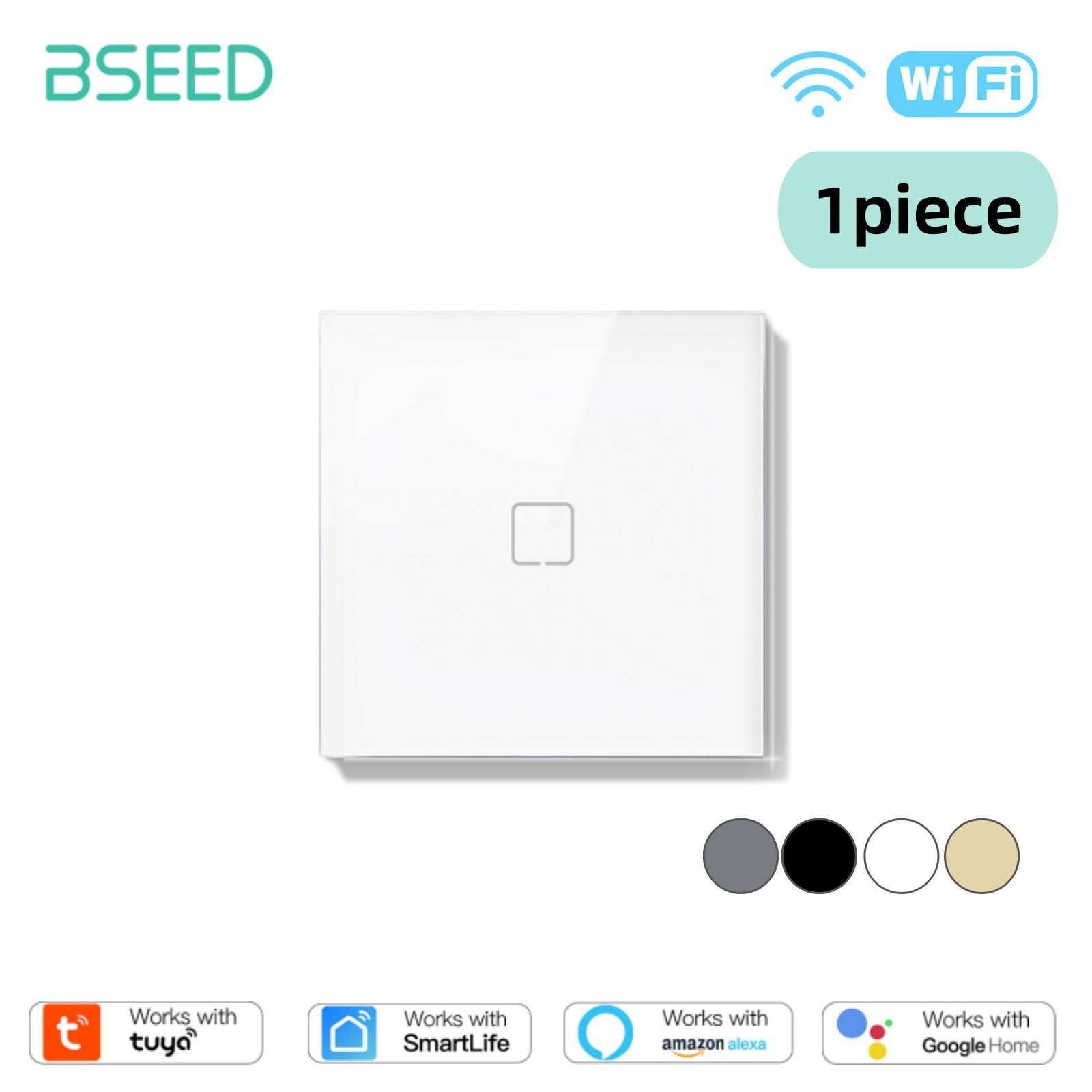 

BSEED 1Gang 1/2/3way Wifi Touch Switches Wall Switch For Stairs Tuya Smart Life Alexa App Control White Backlight 10A For Villa Gold&EU standard