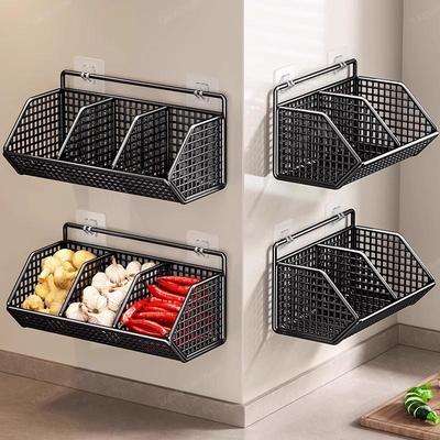 Scatola portaoggetti senza foratura, Scaffale multifunzione da cucina, Cesto appeso per verdure, Meraviglia da parete per condimenti