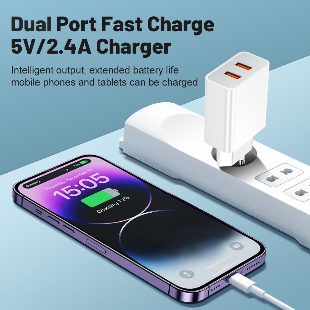 Mark 2.4A QC3.0 Dual USB Charger with 2 Ports - US/EU/UK Adapter for Mobile Devices