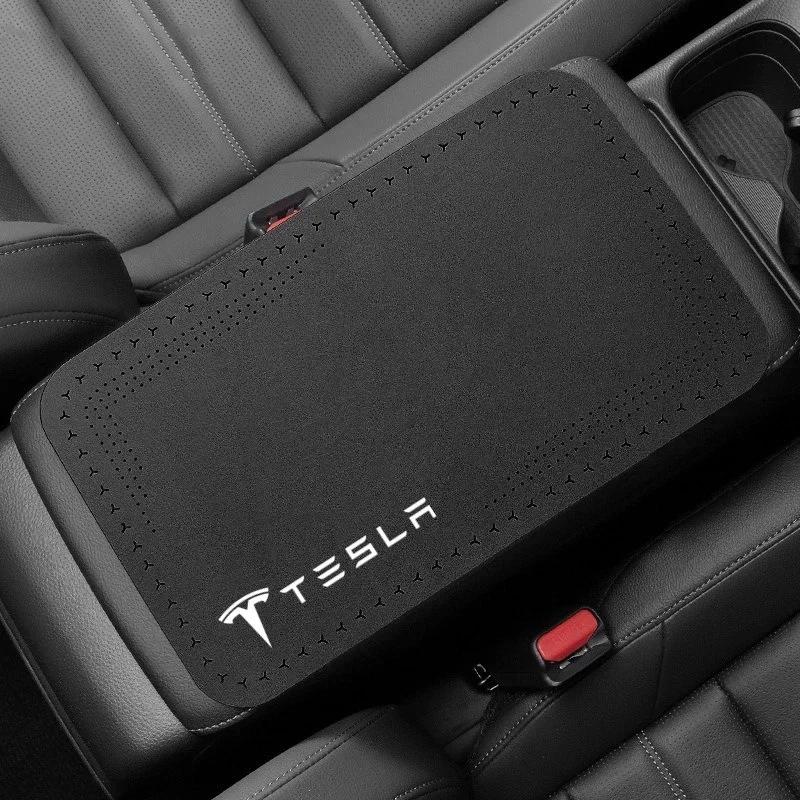 Car Sticker 2025 New Tesla 1Pcs Car Armrest Pad Auto Storage Box Cover Protective Mat For Tesla Model 3 S X Y Roadster SpaceX In