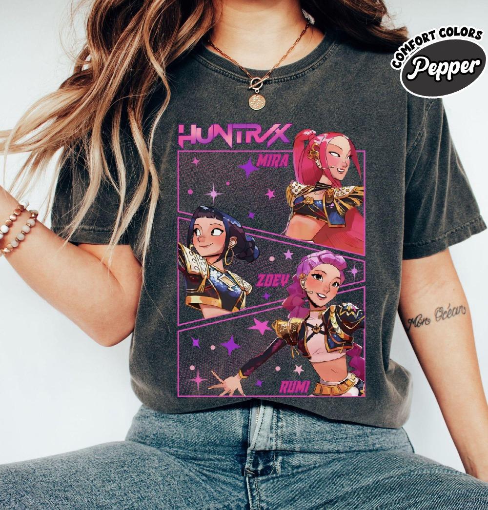 

Retro Kpop Demon Hunters T-shirt Jinu Manga Kpop Huntrix Pin Demon Hunter Merch Saja Girls Fan Poster Birthday Gift M
