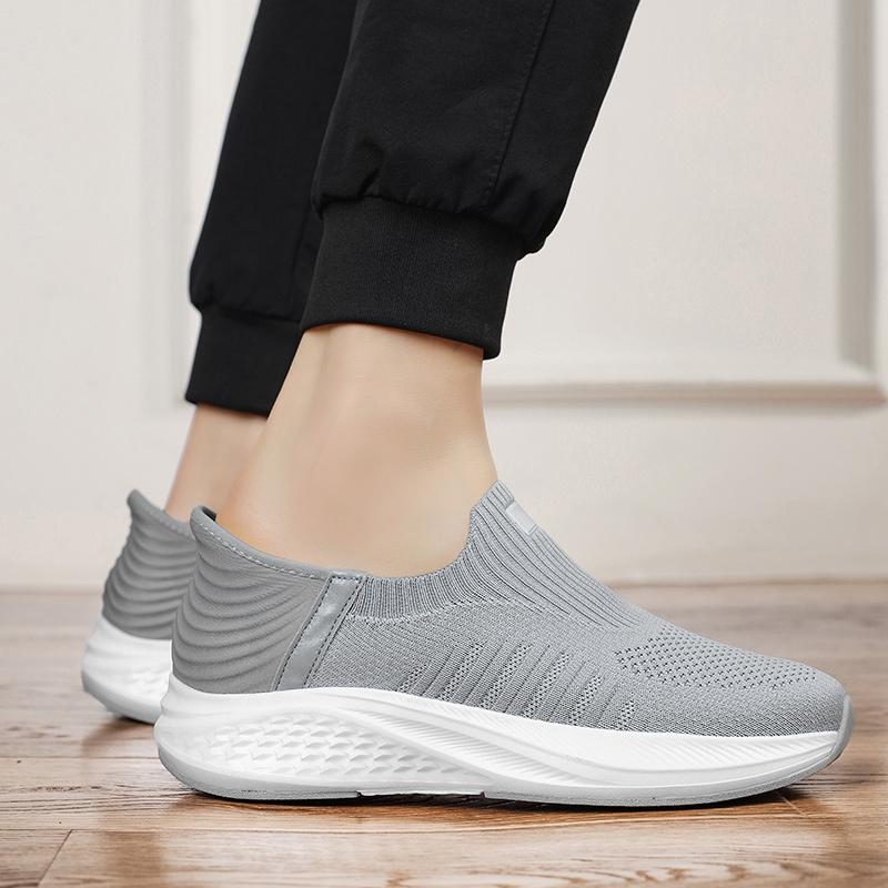 Men's shoes  new work sports leisure net shoes breathable thick soles with a slip-on flying knitting socks shoes