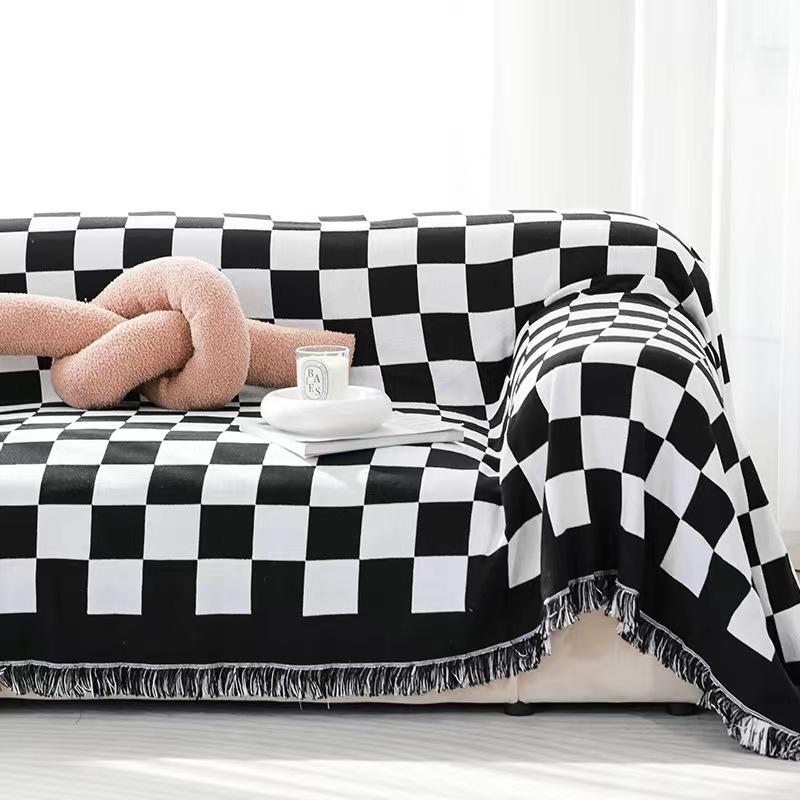 Nordycka Krata Szachownica Ręcznik na Sofę Pokrowiec na Sofę Koc Dekoracyjny Pokrowiec Koc Pokrowiec na Sofę