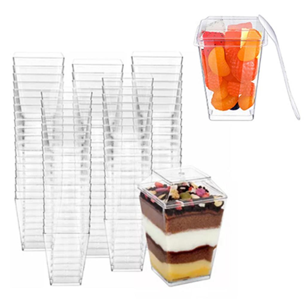 Clear Dessert Cups with Lids Reusable Trapezoidal Transparent Easy Clean Parfait Appetizer Cup for