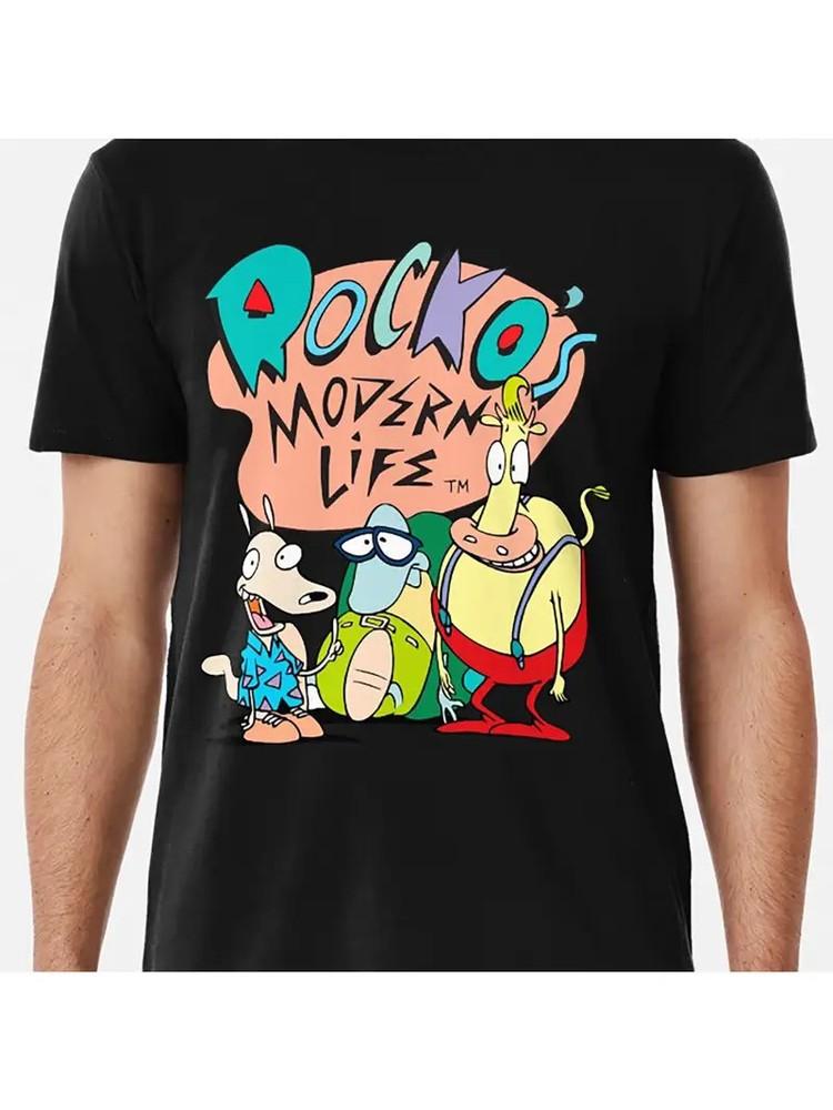 

Rocko s Modern Life Short-sleeved T-shirt: Yellow Dog Green Frog Red Fish Togeth M