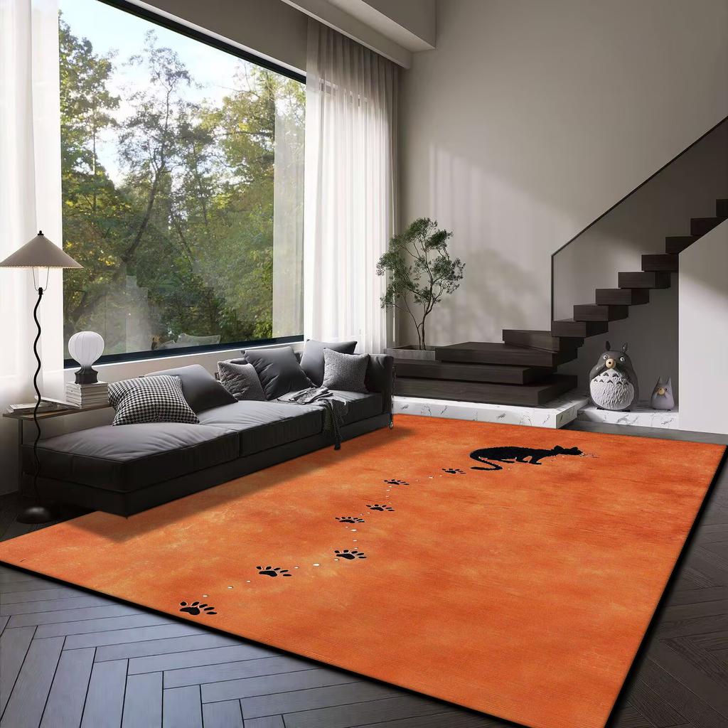 3D Niedliche Katze orange Cartoon Bereichsteppich Teppich für Wohnzimmer Schlafzimmer Sofa Spielzimmer Fußmatte Dekor Kind Rutschfeste Bodenmatte