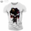 Men Sports Casual O-Neck T-Shirt, Military Patriotic Skull  Print Oversized Short Sleeve Tops