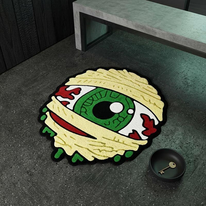 Mummy Eyeball Area Rug Irregular Horror Gothic Plush Washable Non‑Slip Bedroom Living Room Halloween Floor Mat Home Decor