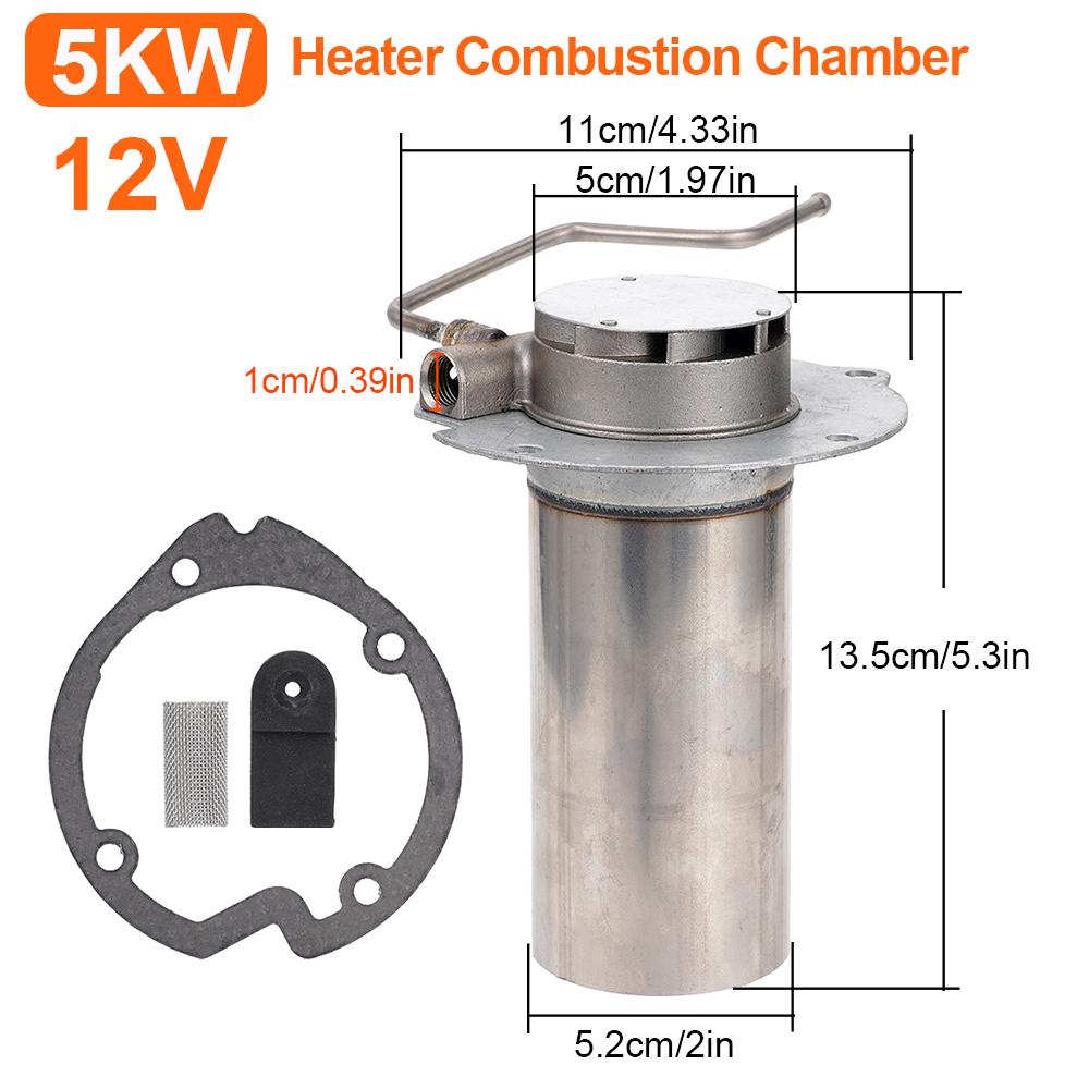 

12V Воздушный дизельный парковочный отопитель Горелка Вставка Горелки Камера сгорания Дожигатель и Прокладка 5кВт Для автомобиля Грузовика Фургона Кемпера чёрный
