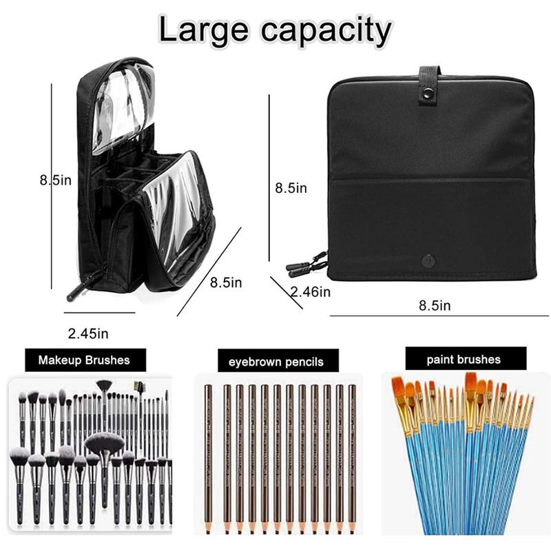 Stand-up Makeup Brushes Storage Bag with Adjustable Dividers Foldable Makeup Artist Storage Large Capacity Makeup Brushes Pouch