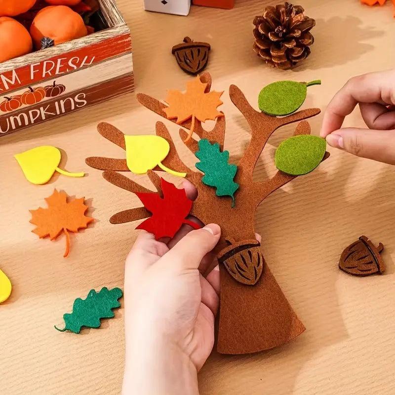 96pcs Kit Thanksgiving Felt Tree DIY Craft Fall Tree Decorations Christmas Party School Activity Education Toy Wall Hanging Gift