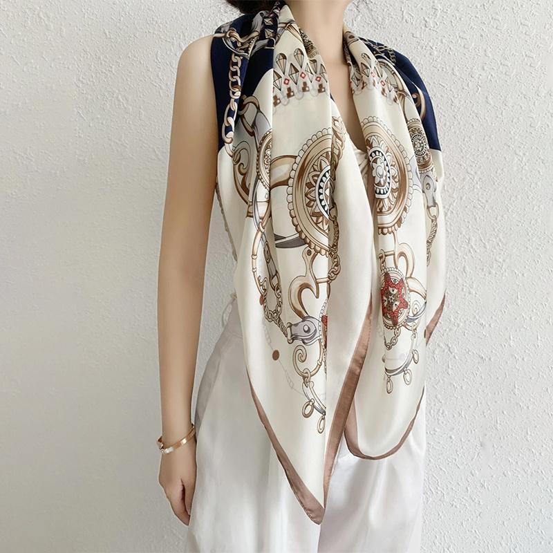Eșarfă Hijab Hip Hop Femei Imprimeu Eșarfă de Gât Foulard Eșarfe Pătrate de Mătase Satinată Șaluri și Înfășurători Doamnă Pașmină Batic
