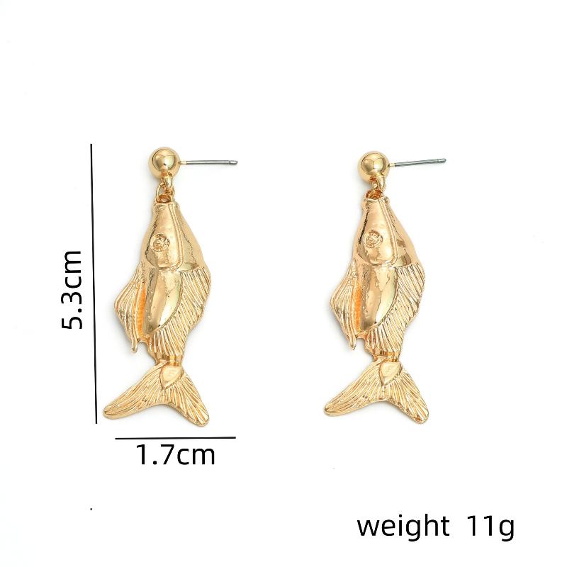 Titanium Steel Small Fish Earrings, Retro Artistic Style Long Earrings, Stainless Steel Gold-Plated Color Preserving Jewelry