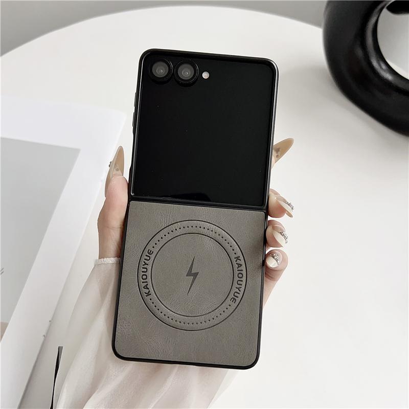 Luxury Magnetic Leather Case For Magsafe For Samsung Galaxy Z Flip 7 Flip7 Plain Protection Shockproof Wireless Charging Cover