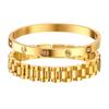 2PCS French Style Stainless Steel Women's Wrist Bracelet, High-quality Shiny Zircon 18K Gold-plated Non Fading Jewelry Gift