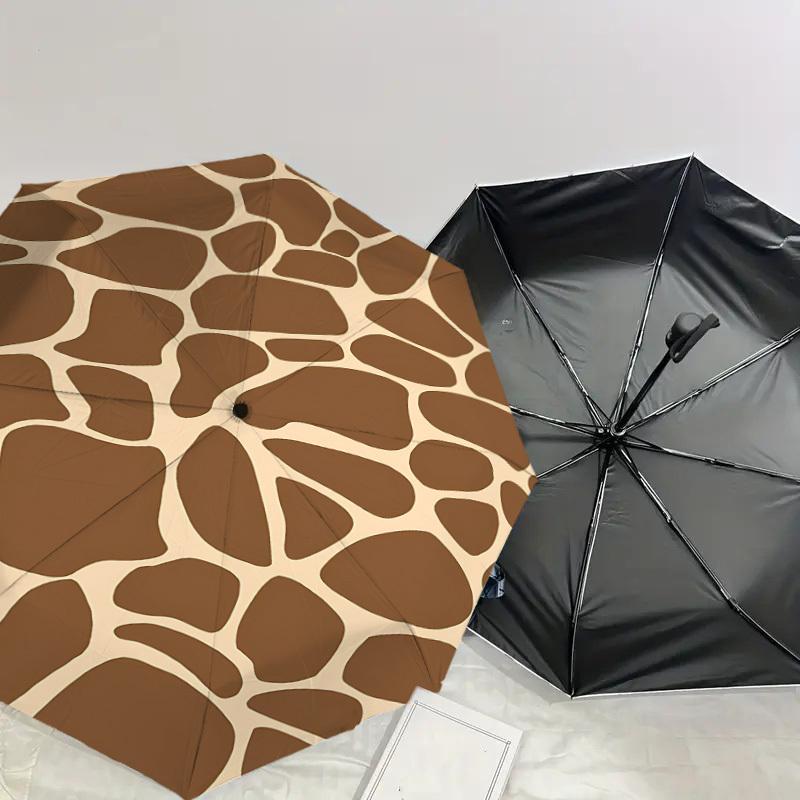 1pc Giraffe Print Animal Skin Pattern Automatic Open/Close Umbrella with Windproof, 8-Rib Sturdy Canopy, Durable Ribs, Fashionable Design1195A