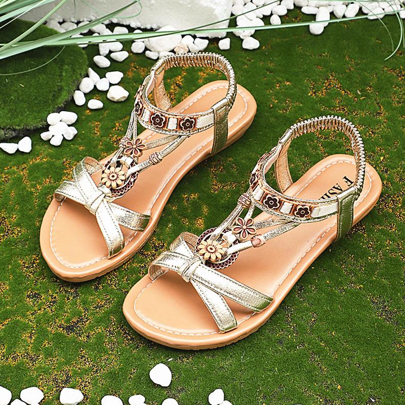 

Женские сандалии летние плоские нарядные повседневные шлепанцы с Т-образным ремешком, удобные для ходьбы 42 золотой