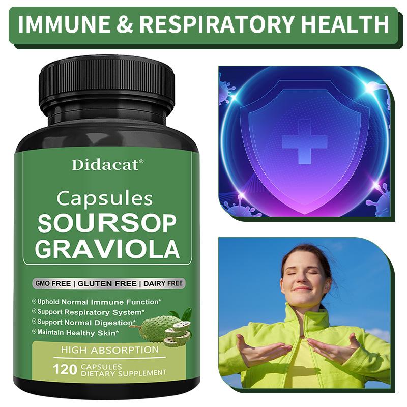 Soursop Graviola Leaf Powder Dietary Supplement Capsules, 1950mg Per Serving, 120 Capsules, Non‑GMO