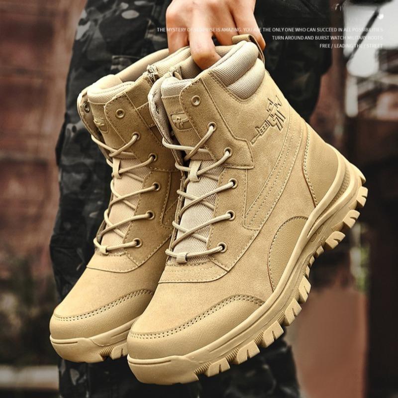 Mens Tactical Boots Fashion Casual High-Top Boots Outdoor Non Slip Hiking Boot Lace Up Desert Ankle Boots for Men Security Shoes