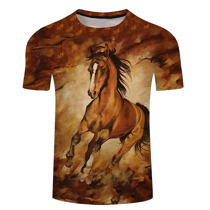 2022 Pánská trička s 3D potiskem koně Horse Crew Neck Krátký rukáv Streetové oblečení Hip-hopový trend Pánské oblečení Letní 6xl Trička Topy