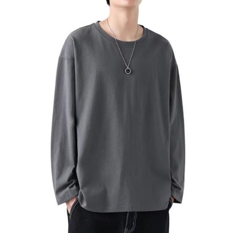 T-shirt da uomo morbida traspirante vestibilità comoda pullover maglietta girocollo manica lunga tinta unita per casa palestra abbigliamento da strada top