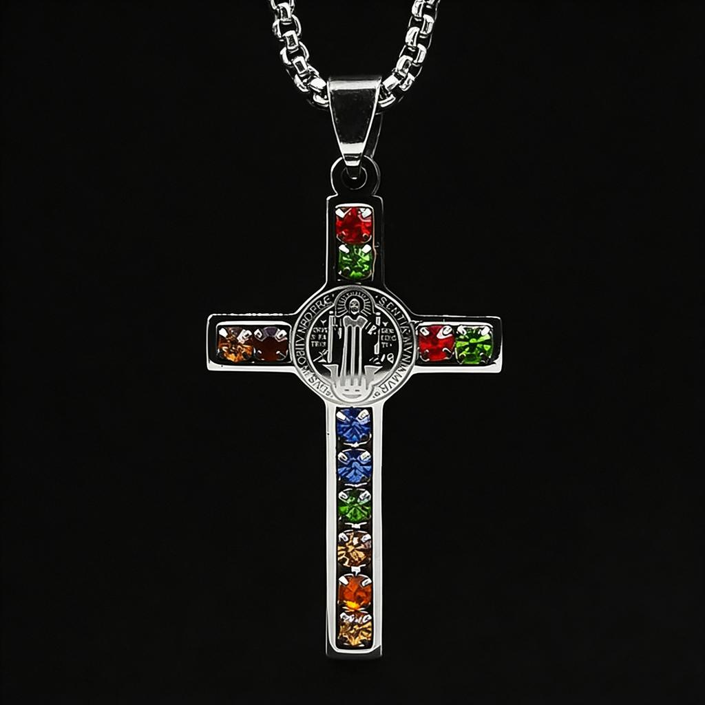 Cross Necklace Saint Benedict Pendant Cross Men's Necklace Necklace Jewelry