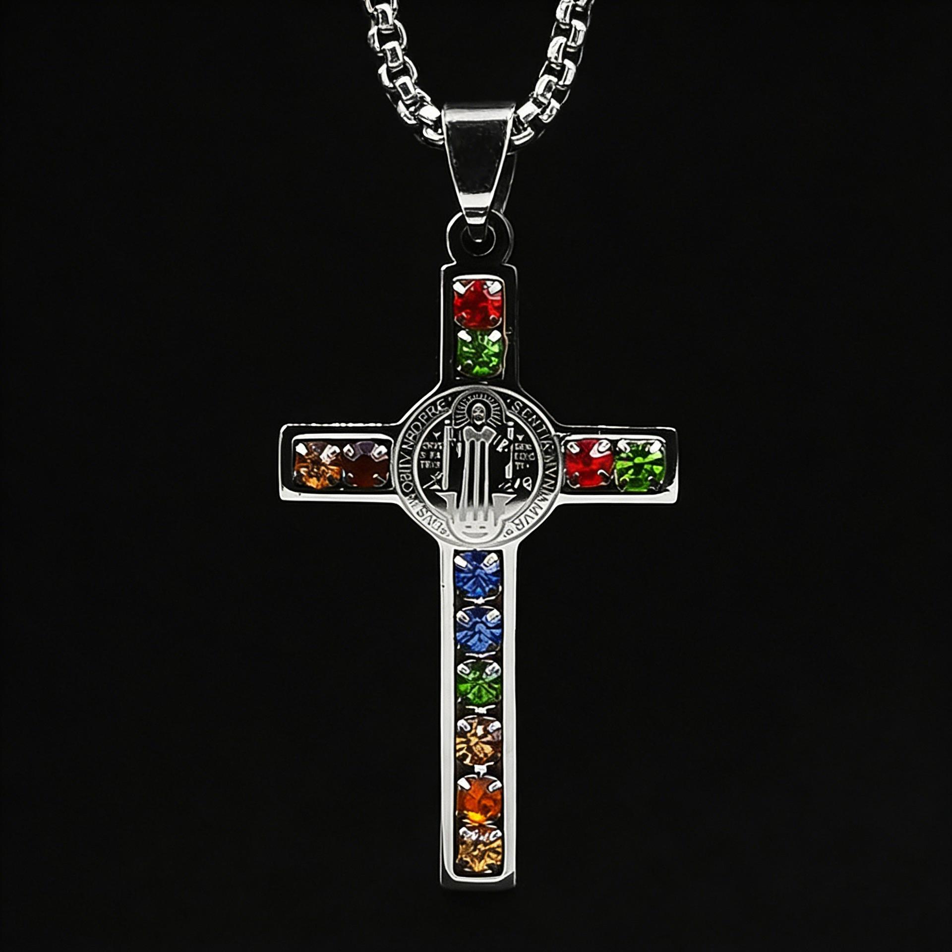Cross Necklace Saint Benedict Pendant Cross Men s Necklace Necklace Jewelry 60CM
