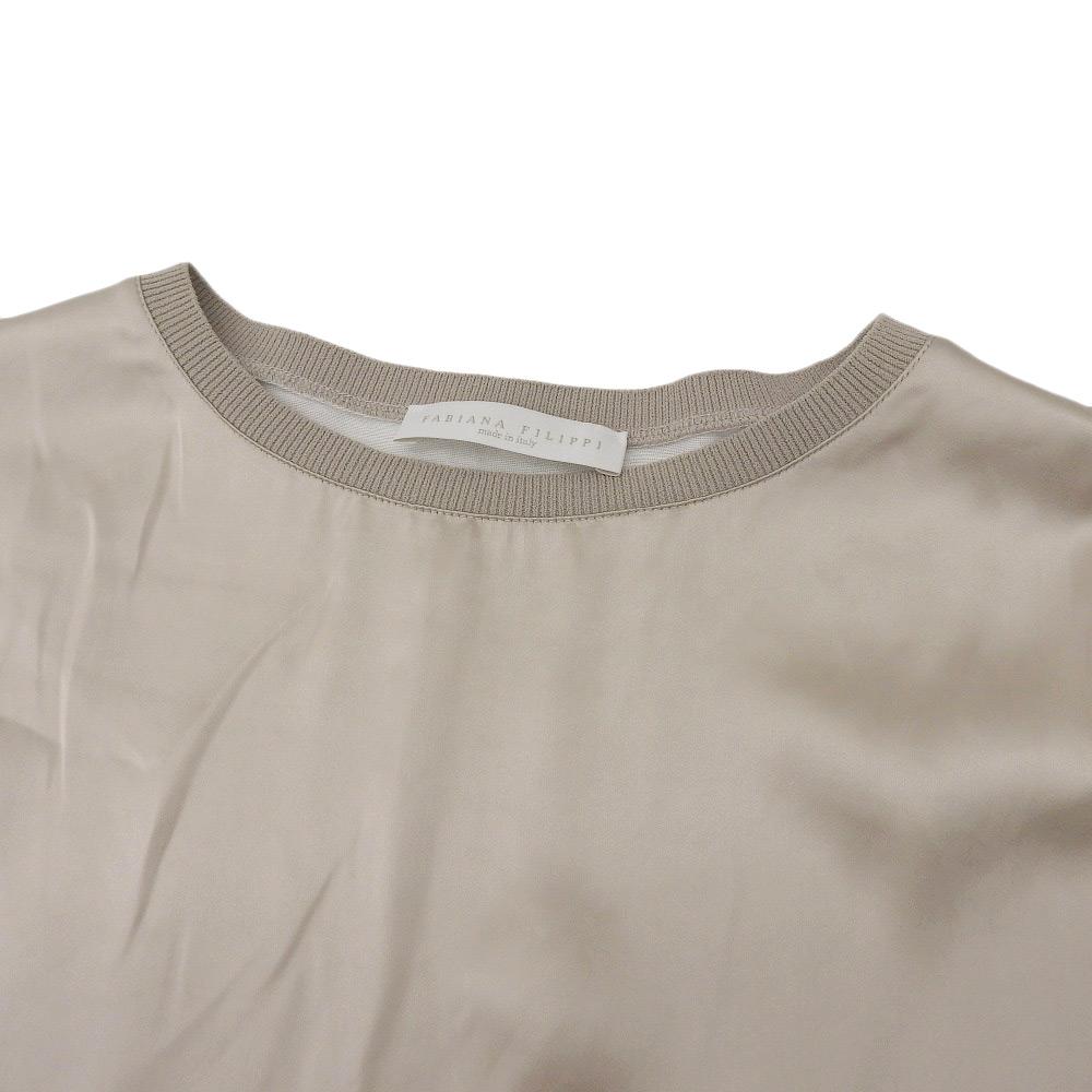 FABIANA FILIPPI Beautiful Cotton Satin Switching Blouse Top for Women Greige/white XXS Tops XXS Greige/WhiteUsed