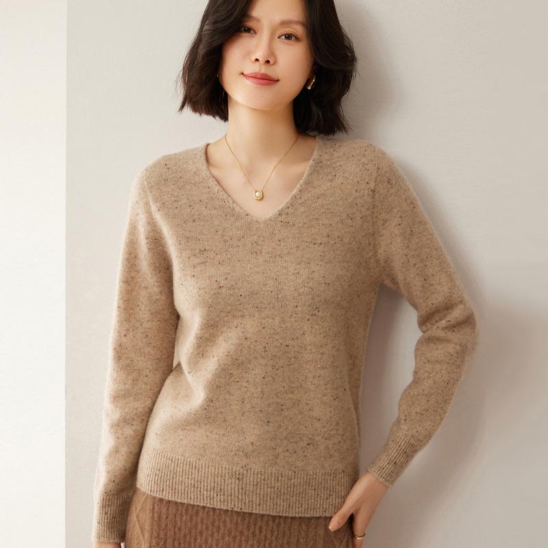 Nový luxusní svetr ze 100% čisté vlny s květinovým vzorem - Dámský korejský výstřih do V, silná a volná pletenina