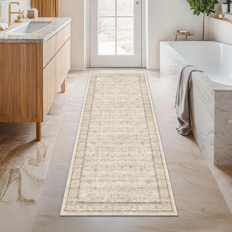 Persian Style Washable Hallway Runner Rug Entryway Corridor Anti-Slip Durable Crystal Velvet Floor Mat