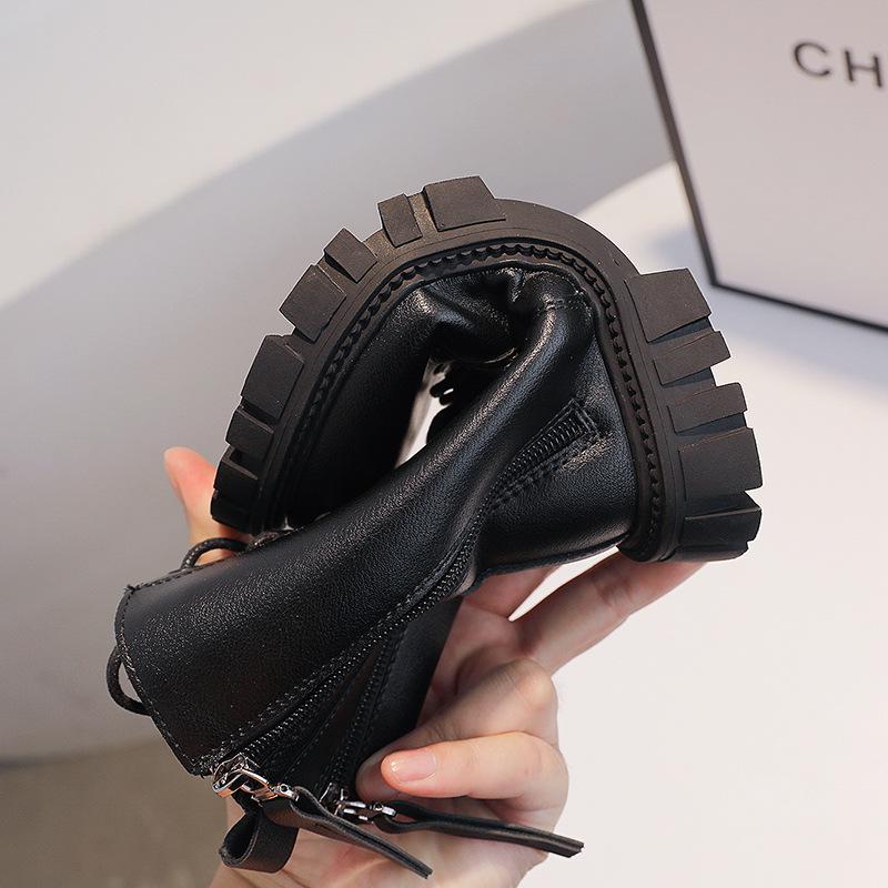Winter 2025 Girls' Ankle Martin Boots with Velvet, Leather Princess Style for Little and Big Kids