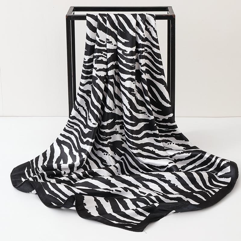 90*90cm Print Satin Big Square Silk Scarves Female Shawls for Women Stripe Print Hijab Headband Handkerchiefs Hair Silk Scarf