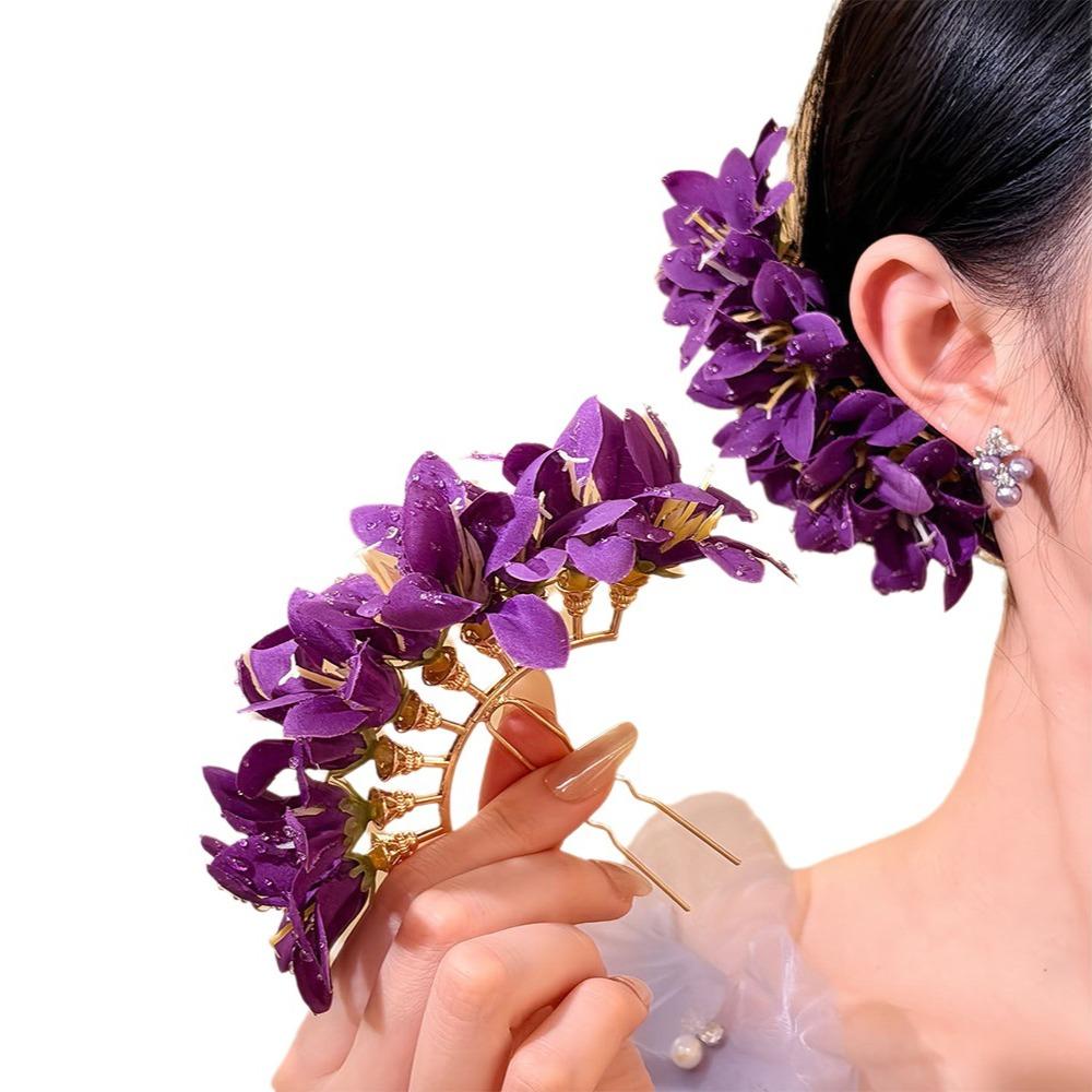 Super Fairy Red Flower Hairpin Rose Flower Bridal Hair Ornament Sweet Hair Clip  for Qipao Dresses фиолетовый