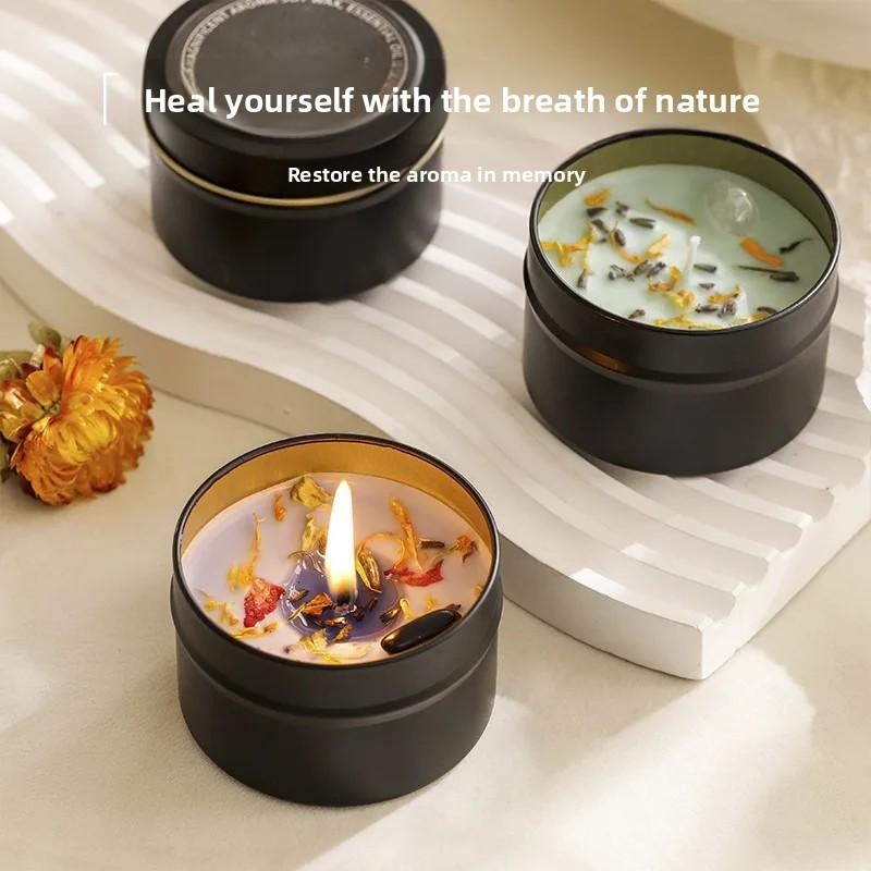 Black tin can dried flower scented candle, a home bedroom atmosphere decoration, a long-lasting indoor scented gift