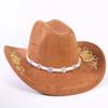 Popular Chapéu de Cowboy Ocidental Clássico Europeu e Americano de Camurça para Homens e Mulheres com Aba Larga Bordado Chapéu de Sol para Exterior