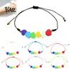Handwoven Macaron Bead Jewelry Colorful Hearts Bracelet, Handmade Braided Cord String Adjustable Heart Shaped Clay Beads for Women Girls Stretchable