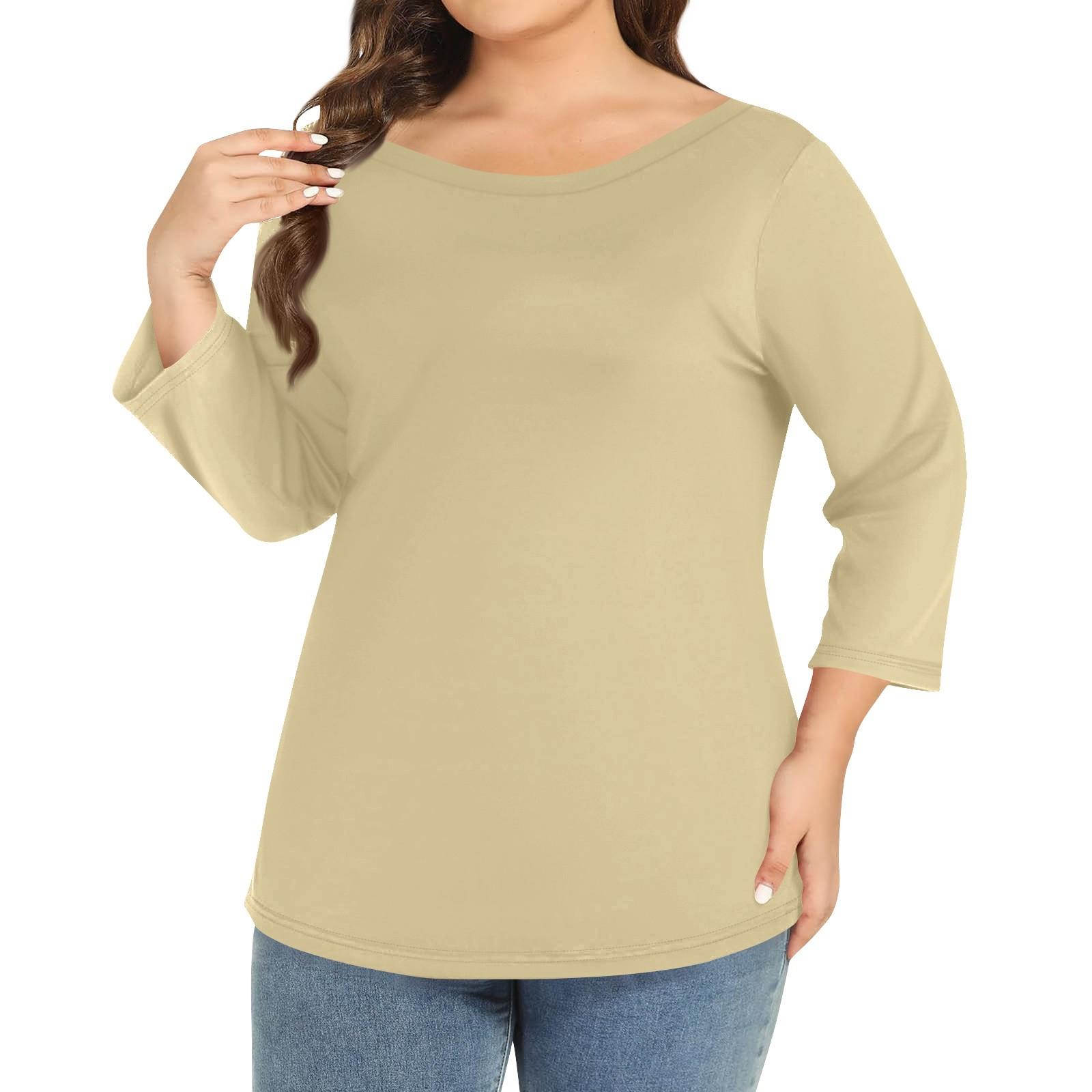 

Женский однотонный топ больших размеров с круглым вырезом и рукавами 3/4 XXXXXL бежевый