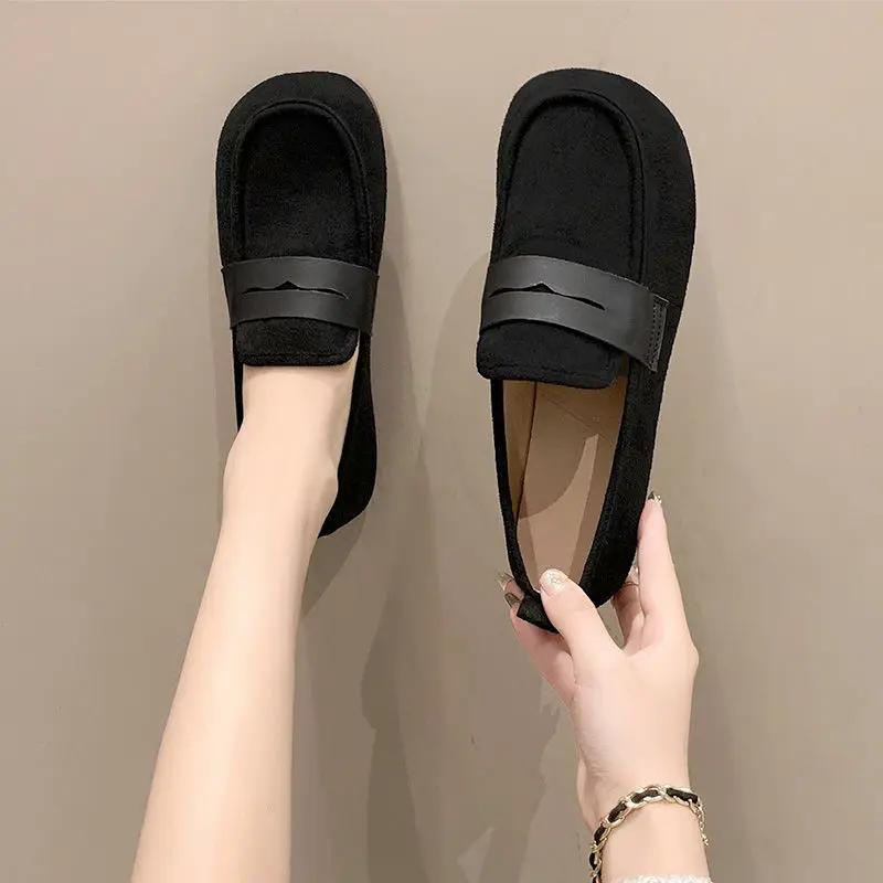 Fashion Women's Flat Shoes Elegant Party Brown With Heel Round Toe Retro Style 2025 Trend On Sale Cheap Clearance Korean Ladies Footwear