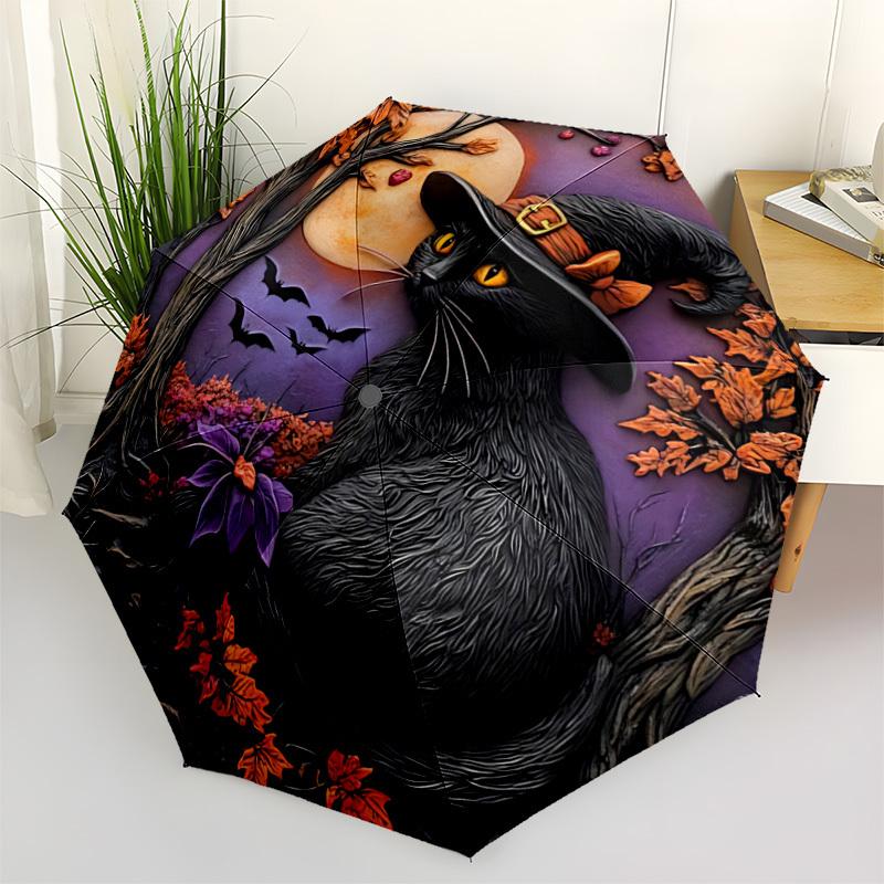 1pc Halloween Cat Fashionable Auto Opening/Closing Folding Umbrella with 8 Bones, Windproof Portable, Daily Use202