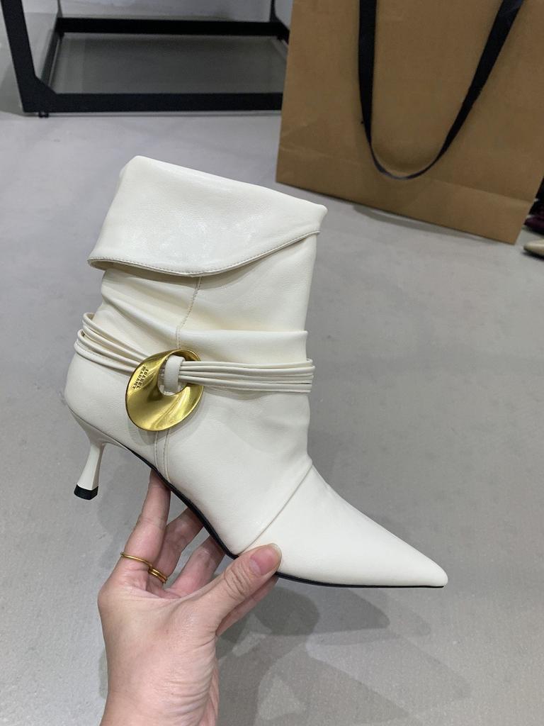 Two wear pointed suede short boots women's high heel heightening pleated pile boots western cowboy boots