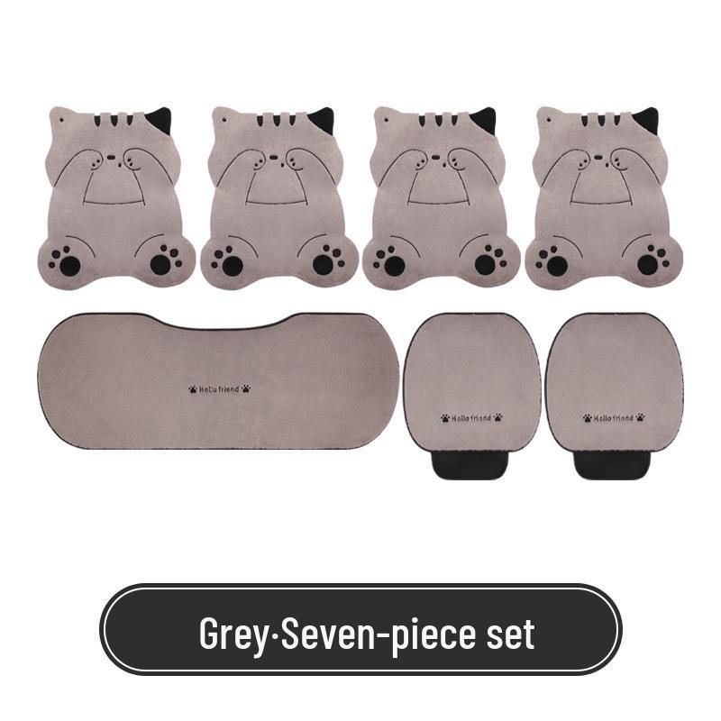 Universal Shy Cat Plush Winter Car Seat Cushion - Non-Shedding, Cartoon Design for Five Seats