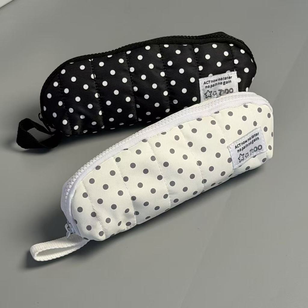 Canvas Pen Case With Cute Dot Design For Students And Office Use